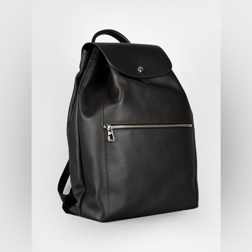 Longchamp Le Foulanné black leather backpack